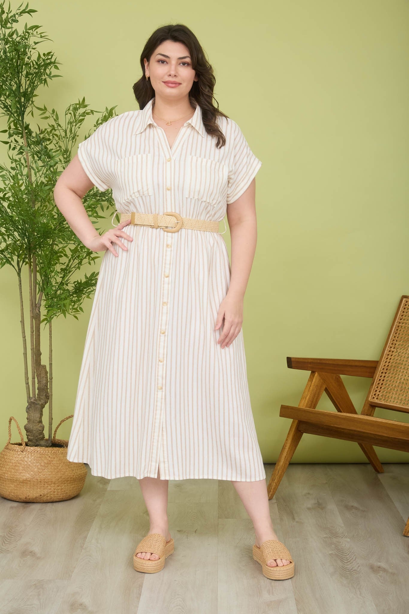 *FINAL SALE* Curvy Stripe Short Sleeve Belted Dress