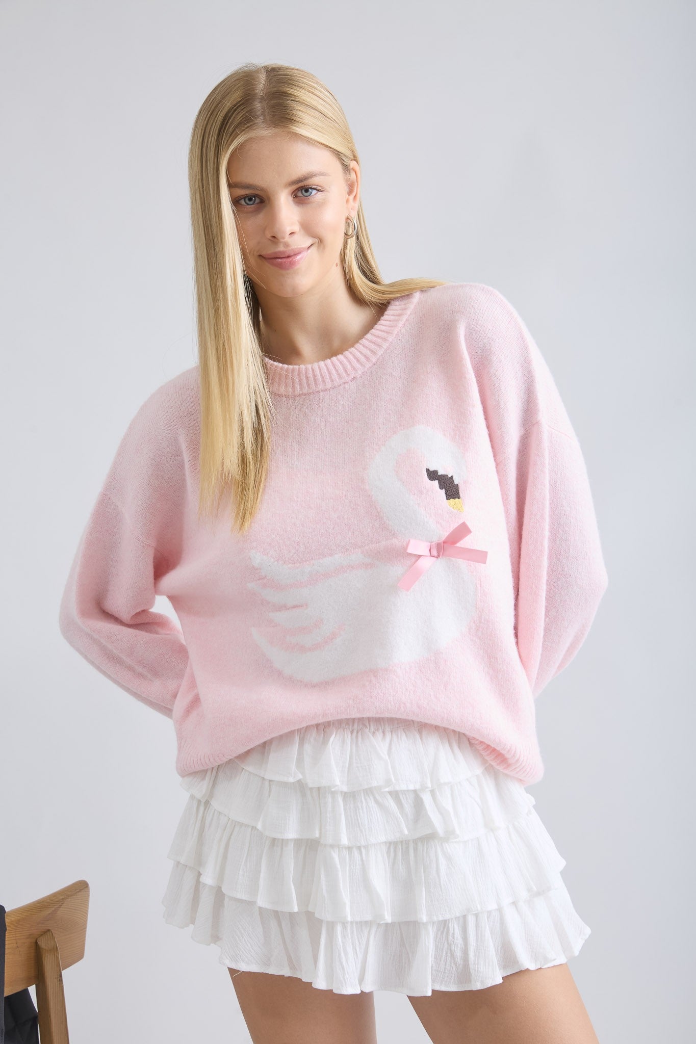 Swan Bow Motif Knit Sweater