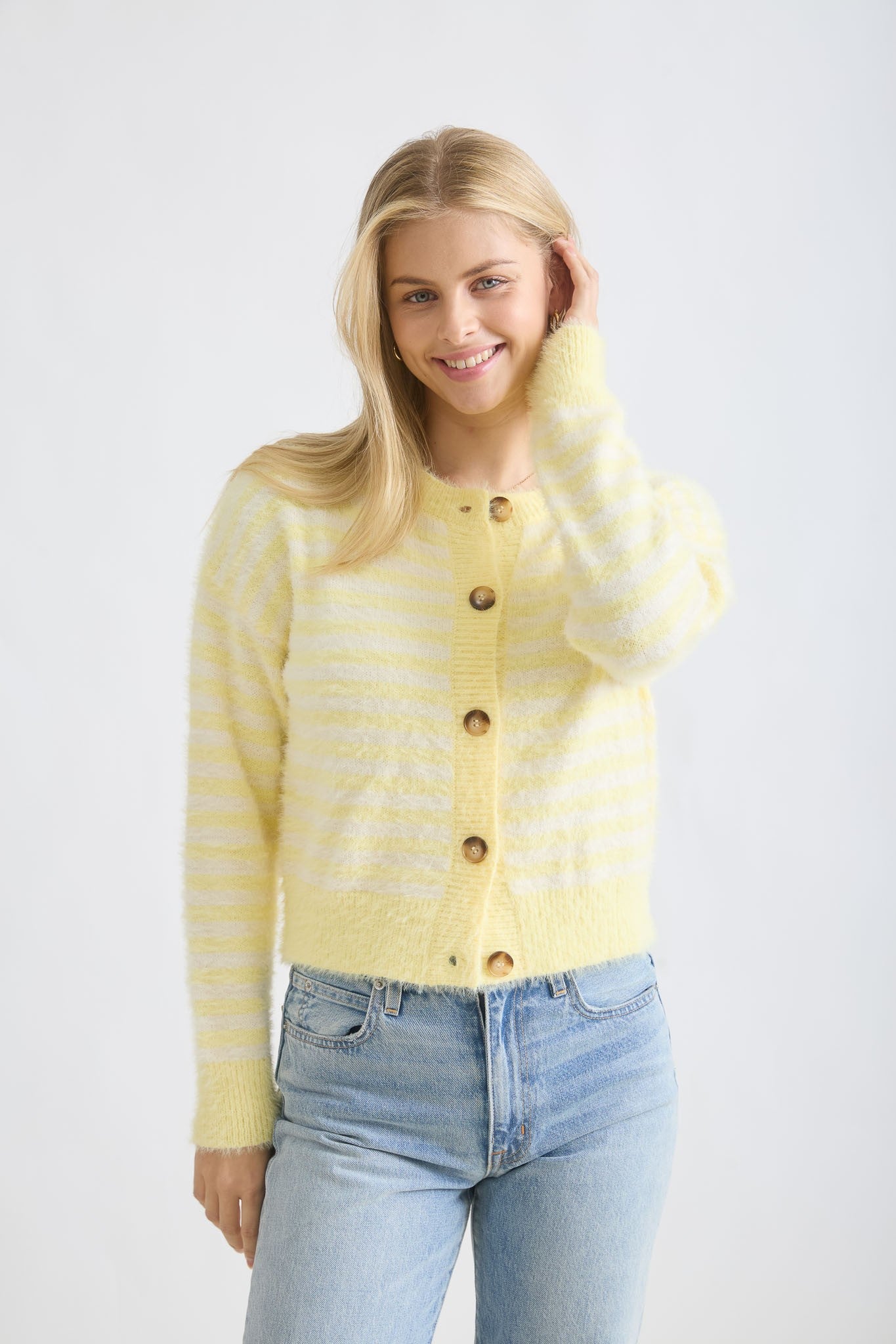 Stripe Fuzzy Knit Cardigan