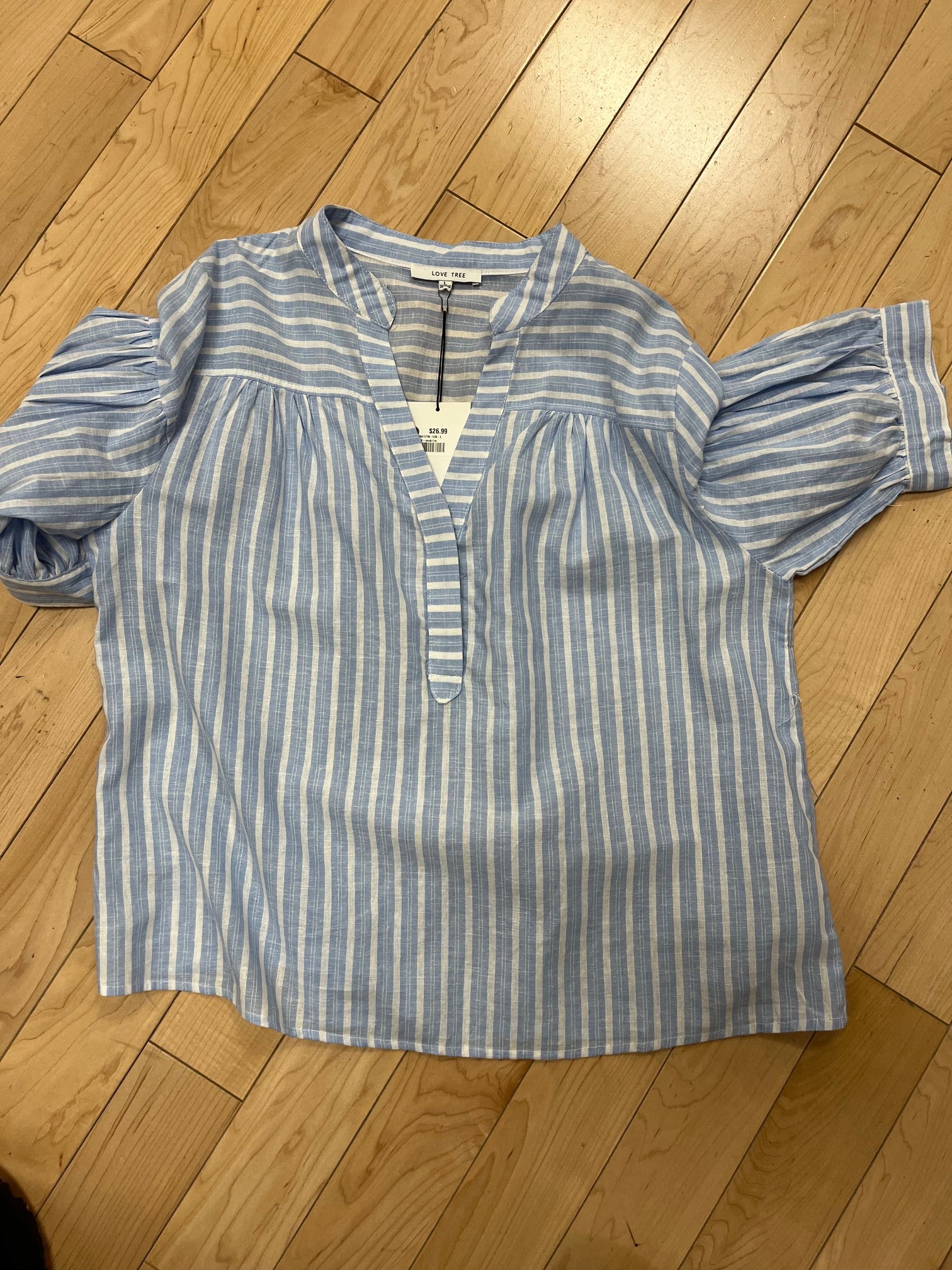 Striped V-neck Linen Shirt