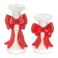 Candle Holder W/bow 7"h, 10"h Resin