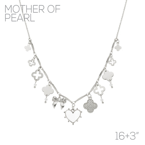 Vwh-r R Heart Bow Pearl Necklace Len:16+3in