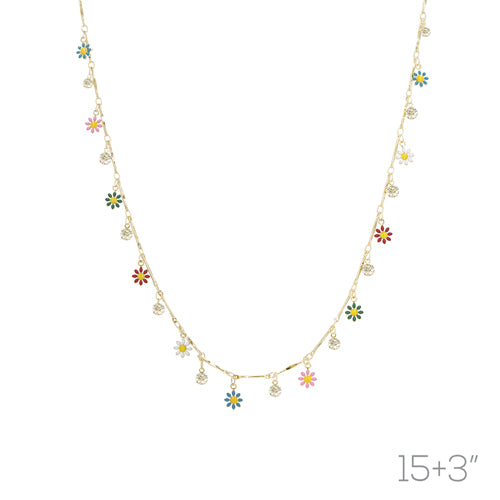 Mu-g G Flower Multi Charm Neck Len:15+3in