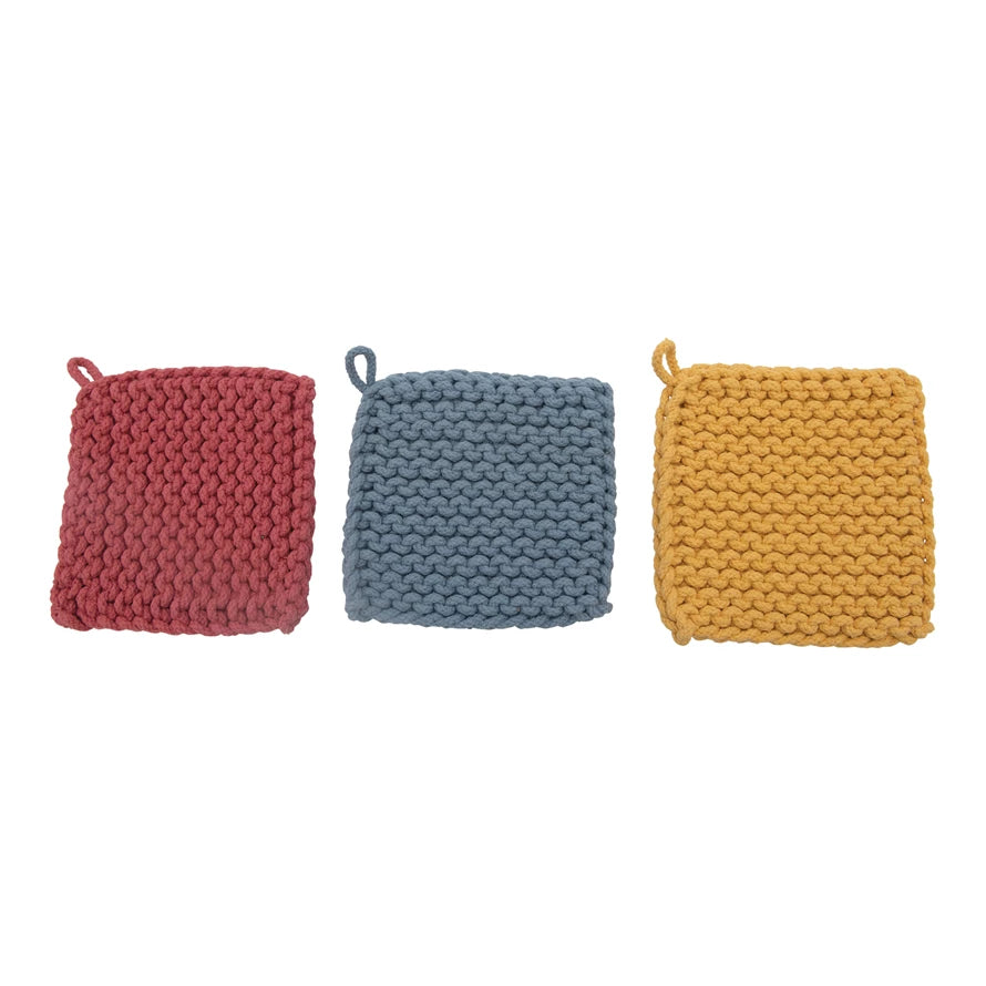 FINAL SALE-8 Sq Hand Crocheted Cotton Pot Holder, 3 Colorstrf-ccoi6.75