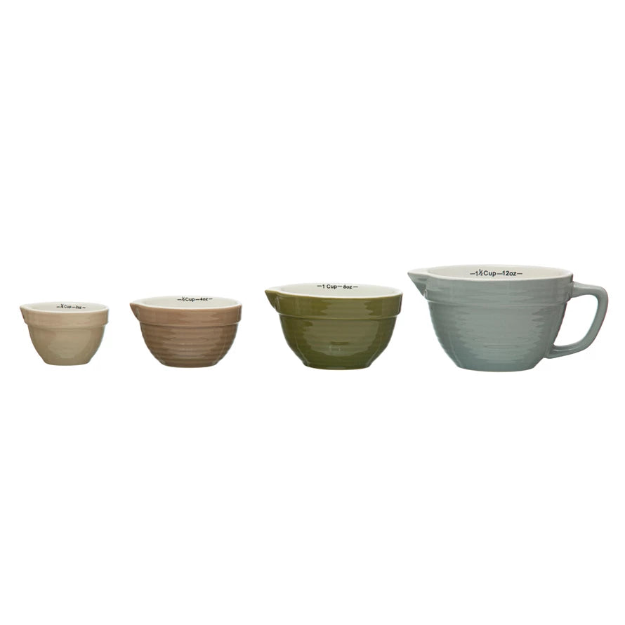 Set of 4 Stoneware Batter Bowl Measuring Cups