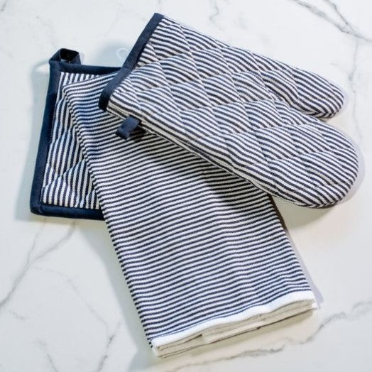 BLUE OVEN MITT POT HOLDER TOWEL SET