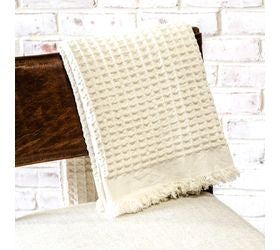 White Waffle Fringe Throw