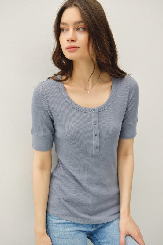 Classic Ribbed Henley Top