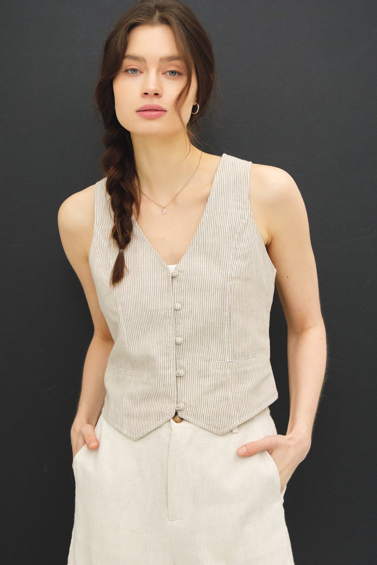 Striped Button Front Vest