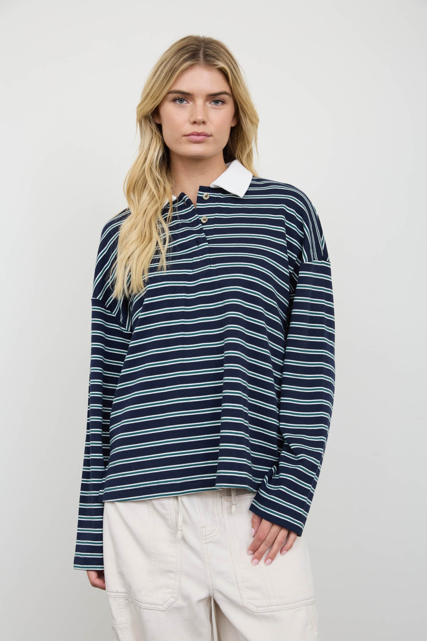 Collared Striped Knit Top