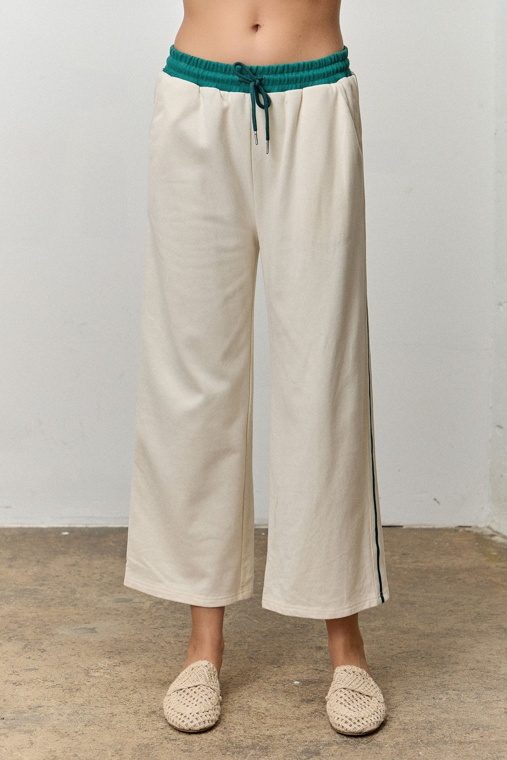 Sporty Drawstring Wide Leg Pants