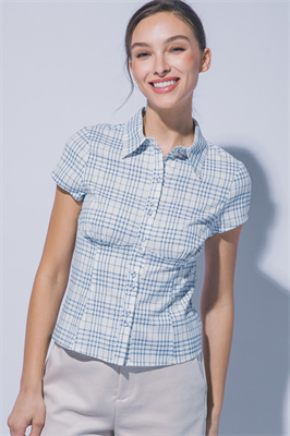 Fitted Plaid Button Front Top