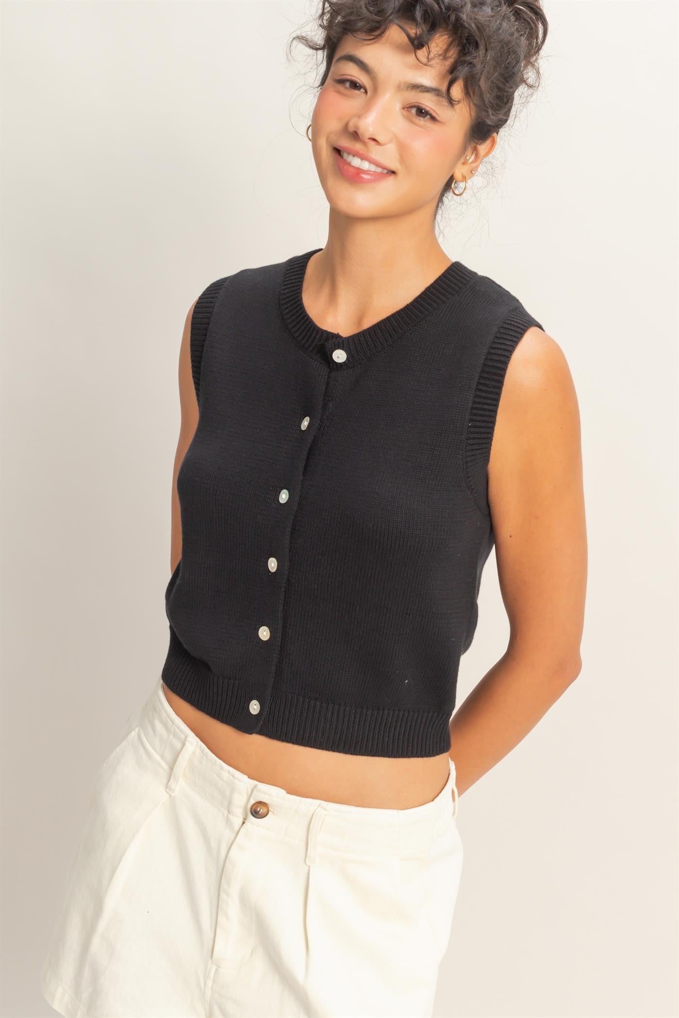 Button Up Sleeveless Cardigan
