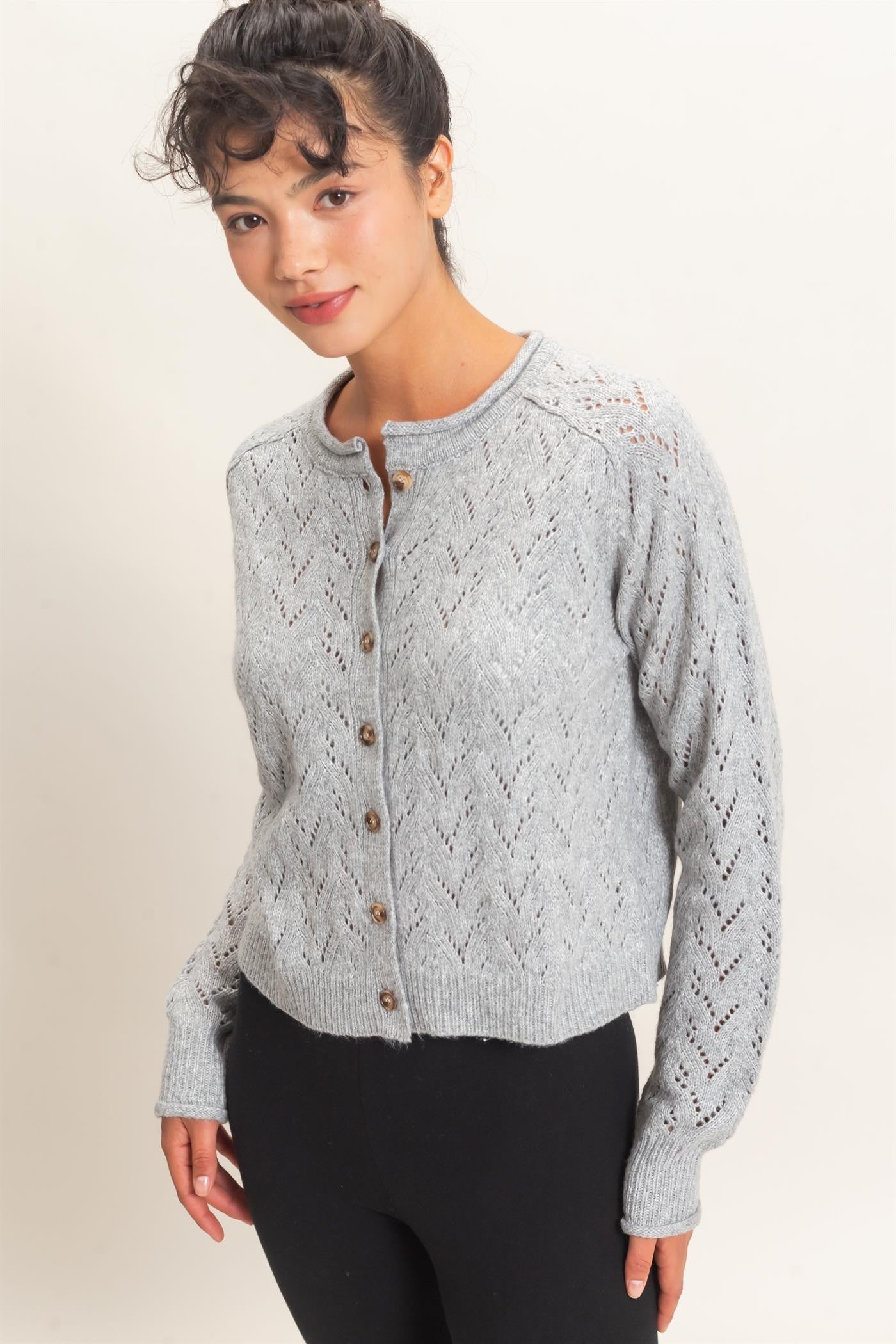 Button Front Pointelle Cardigan
