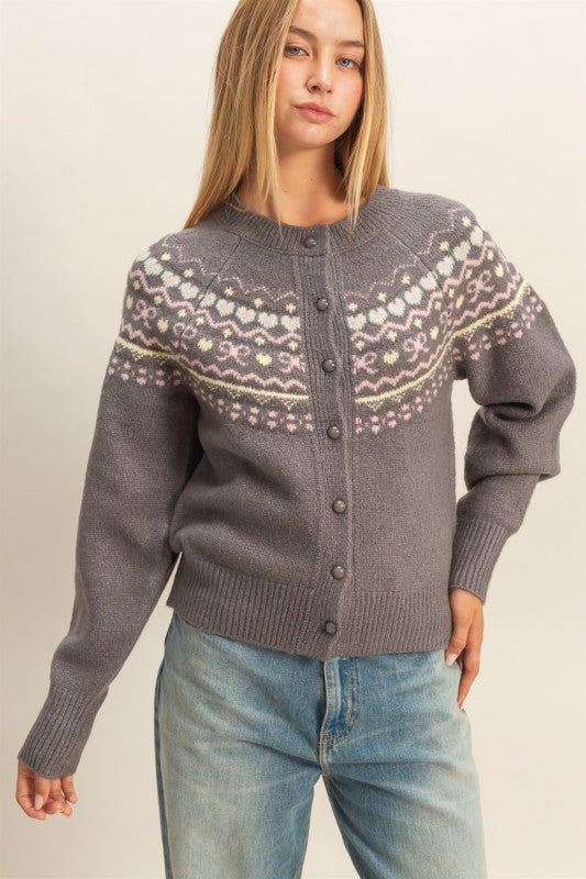 Button-Front Fair Isle Cardigan Sweater