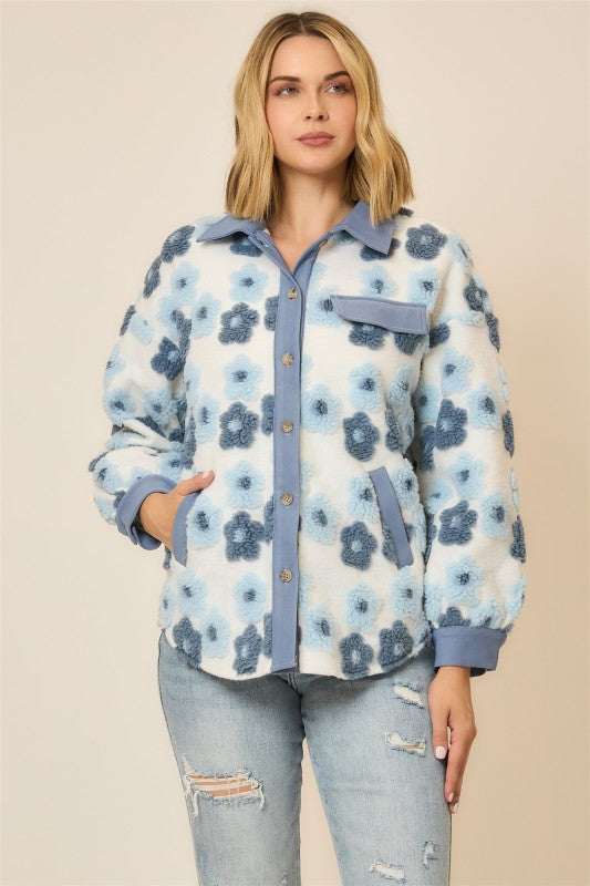 Floral High Pile Fleece Burnout Jacket