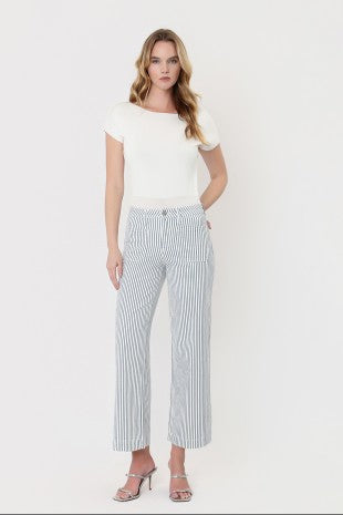 Striped Wide Leg Cropped Jeans