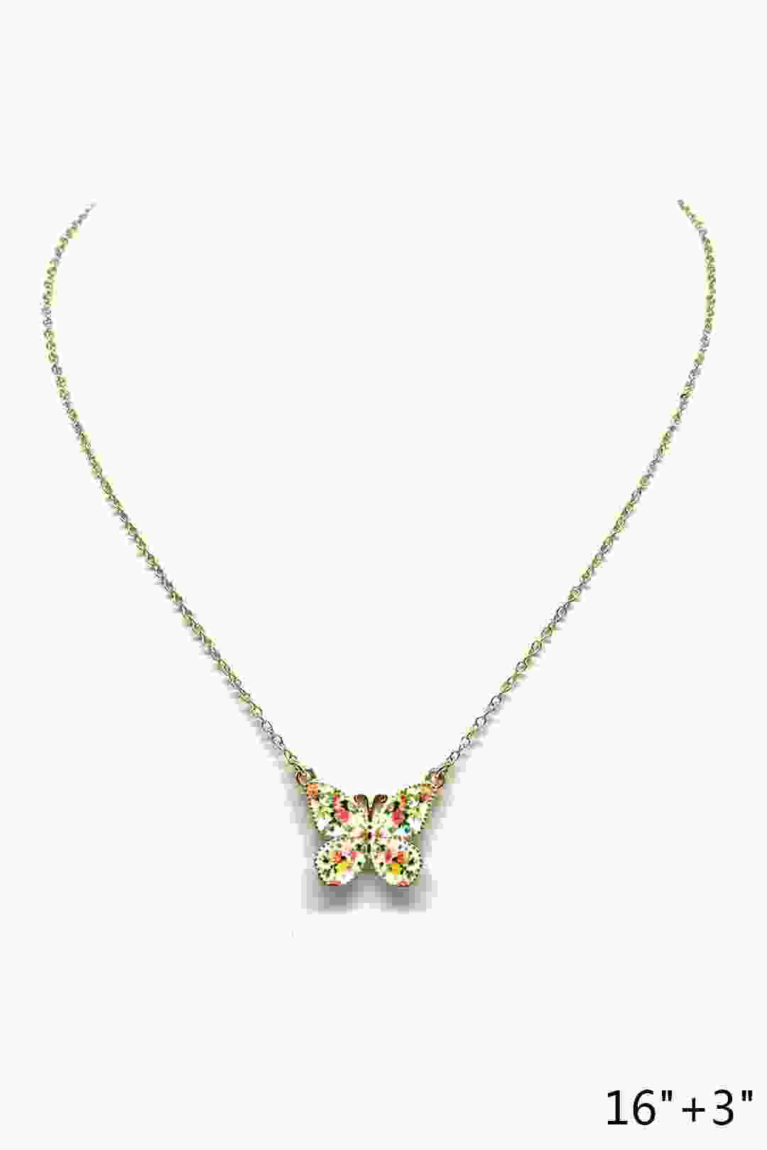 Flower Print Butterfly Pendant Necklace