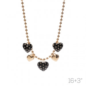 Multi Heart Charm Necklace-black