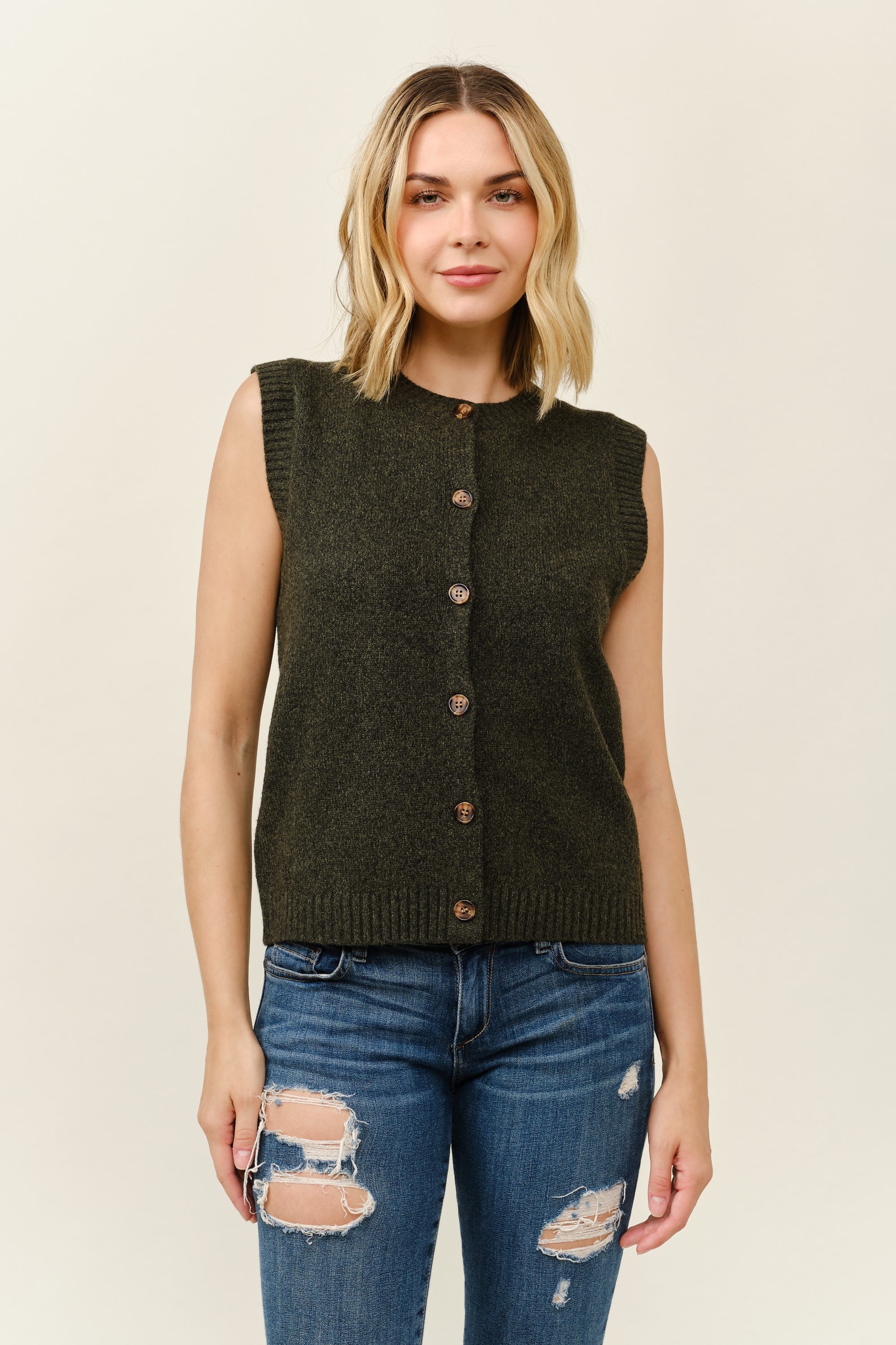 Sleeveless Round Neck Cardigan