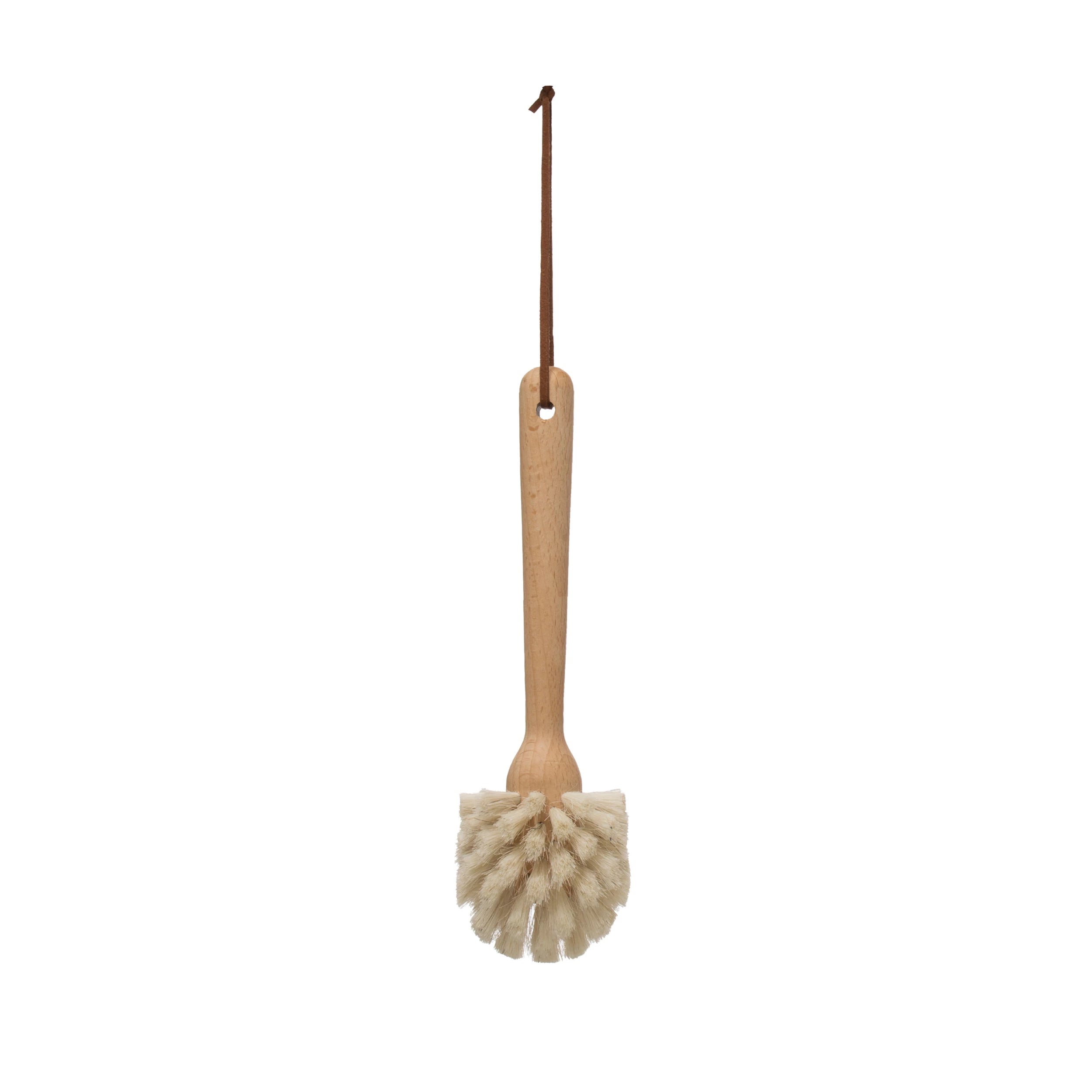 Beech Wood Dishbrush W Leather Strap, Natural