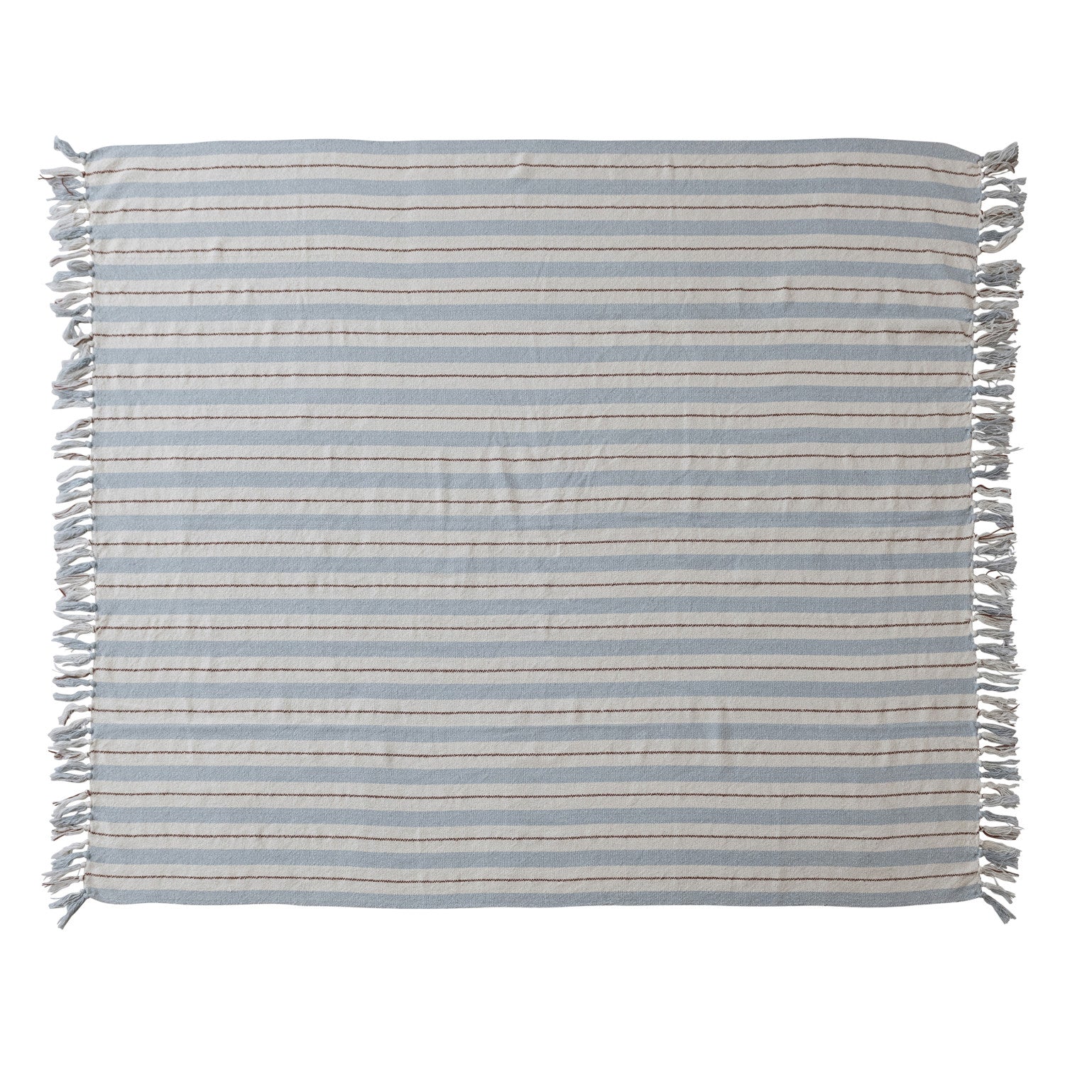 Woven Recycled Cotton Blend Striped Throw W Fringe