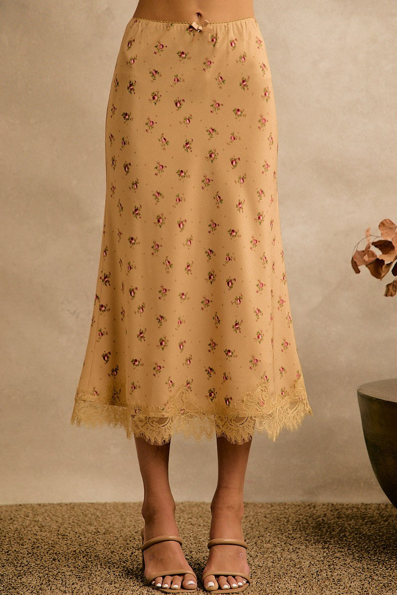Satin Floral Midi Skirt