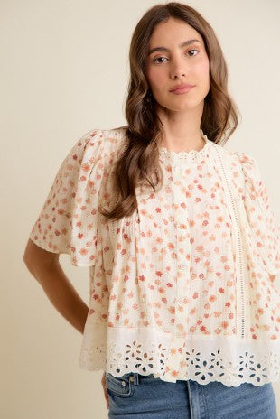 Floral Flutter Sleeve Blouse