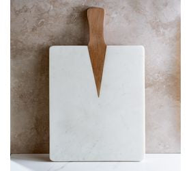 12 X 19" Marble Serve Board Acacia Wood Handle