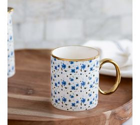 Gold Accent Blue Floral Mug