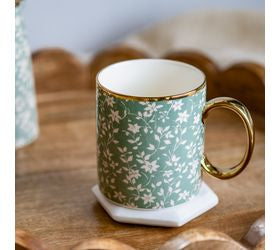 Gold Accent White Flower Mug