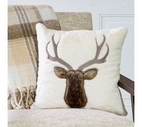18" Faux Fur Embroidered Deer Pillow