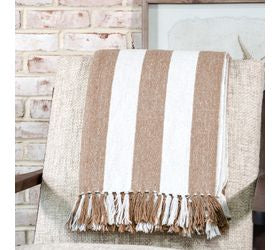 50 X 60" White & Beige Stripe Throw