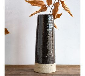 13.6" Blk/bge Ceramic Vase