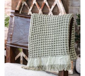 Sage Waffle Fringe Throw