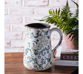 8" Two Tone Green Floral Pitcher