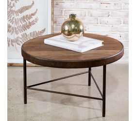 28" Wood & Iron Round Table Heavily Distressed