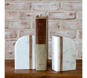 6" Wood Inlay Marble Bookends