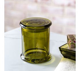 Olive Green Glass Qtip Holder
