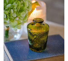 4" Vintage Olive Green Glass Bud Vase