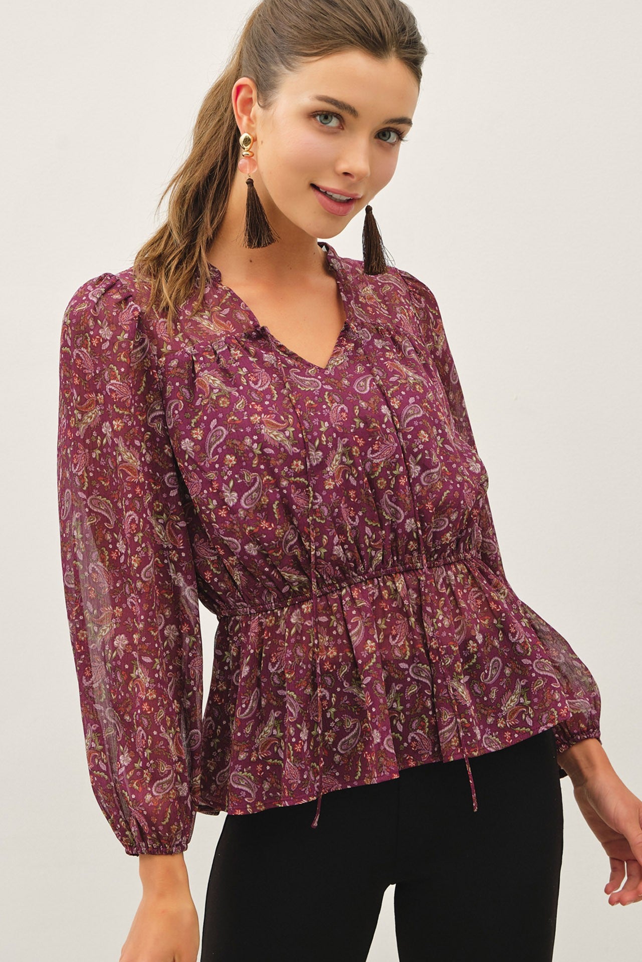 Paisley V-neck Chiffon Blouse Top