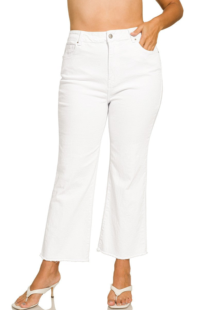 Curvy Frayed Hem Denim Pants