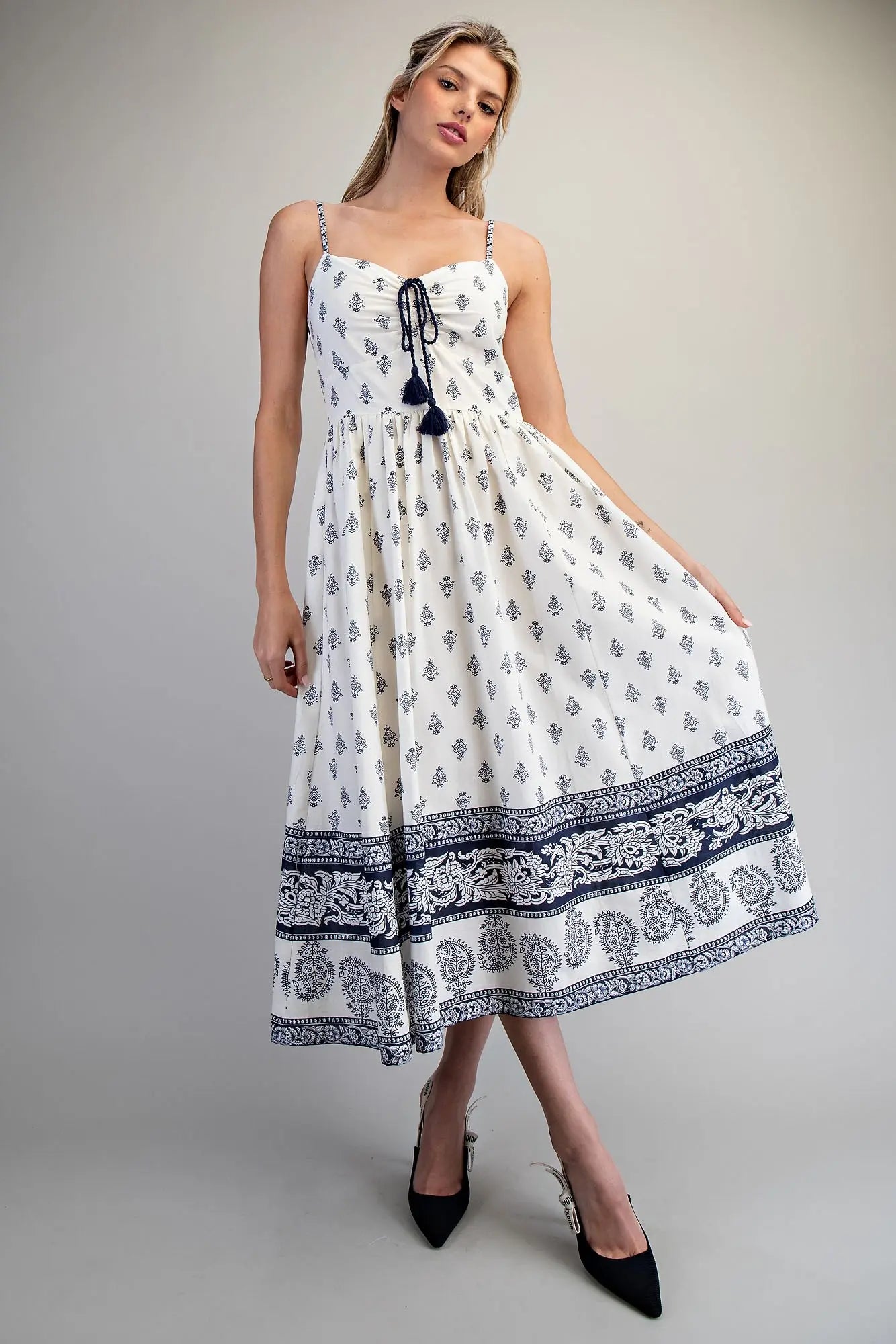 Printed Sweetheart Midi Dress