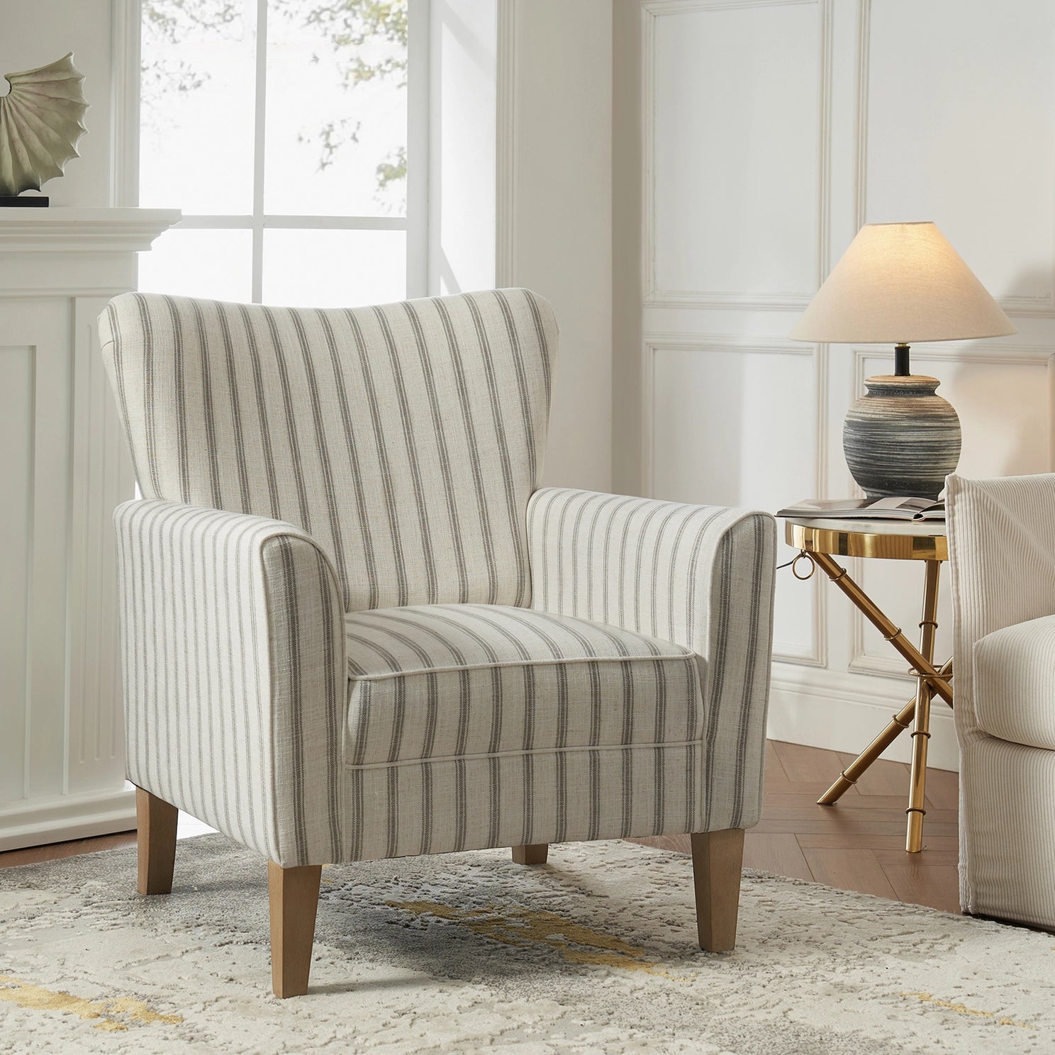 Striped Wingback Chair