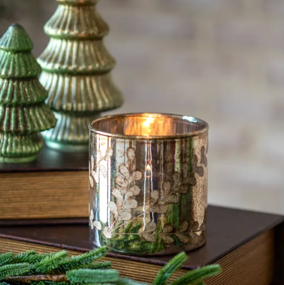 4" Copper Glass Leaf Candle Jar