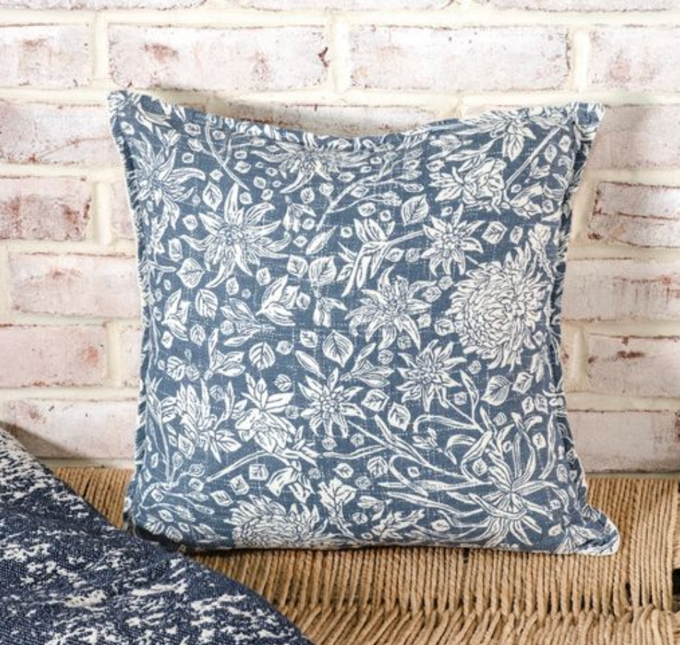 16 X 16 Indigo Blue Floral Pillow