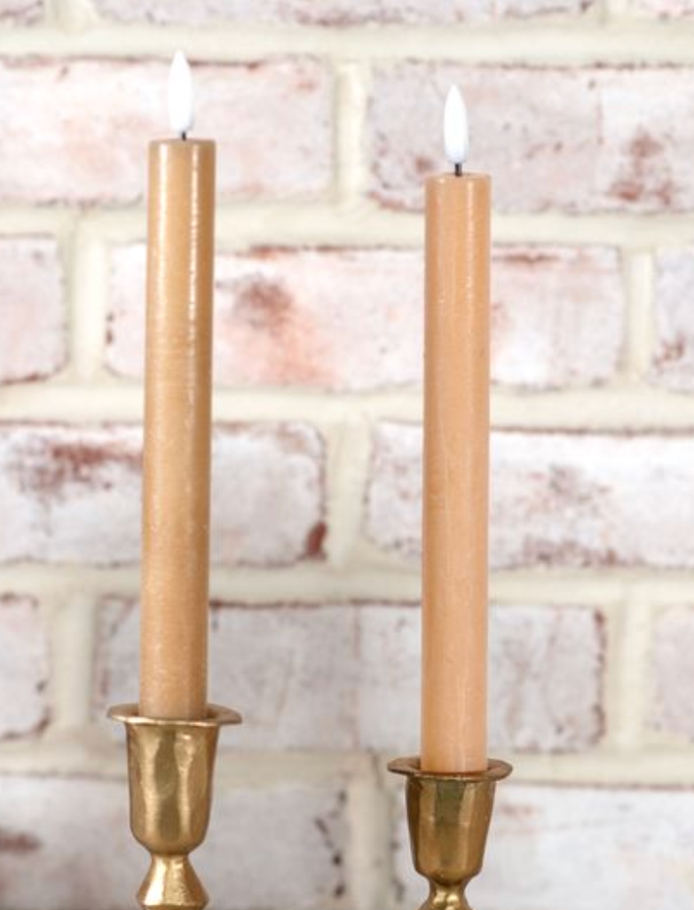 2 Pc Caramel Led Taper Candle Set