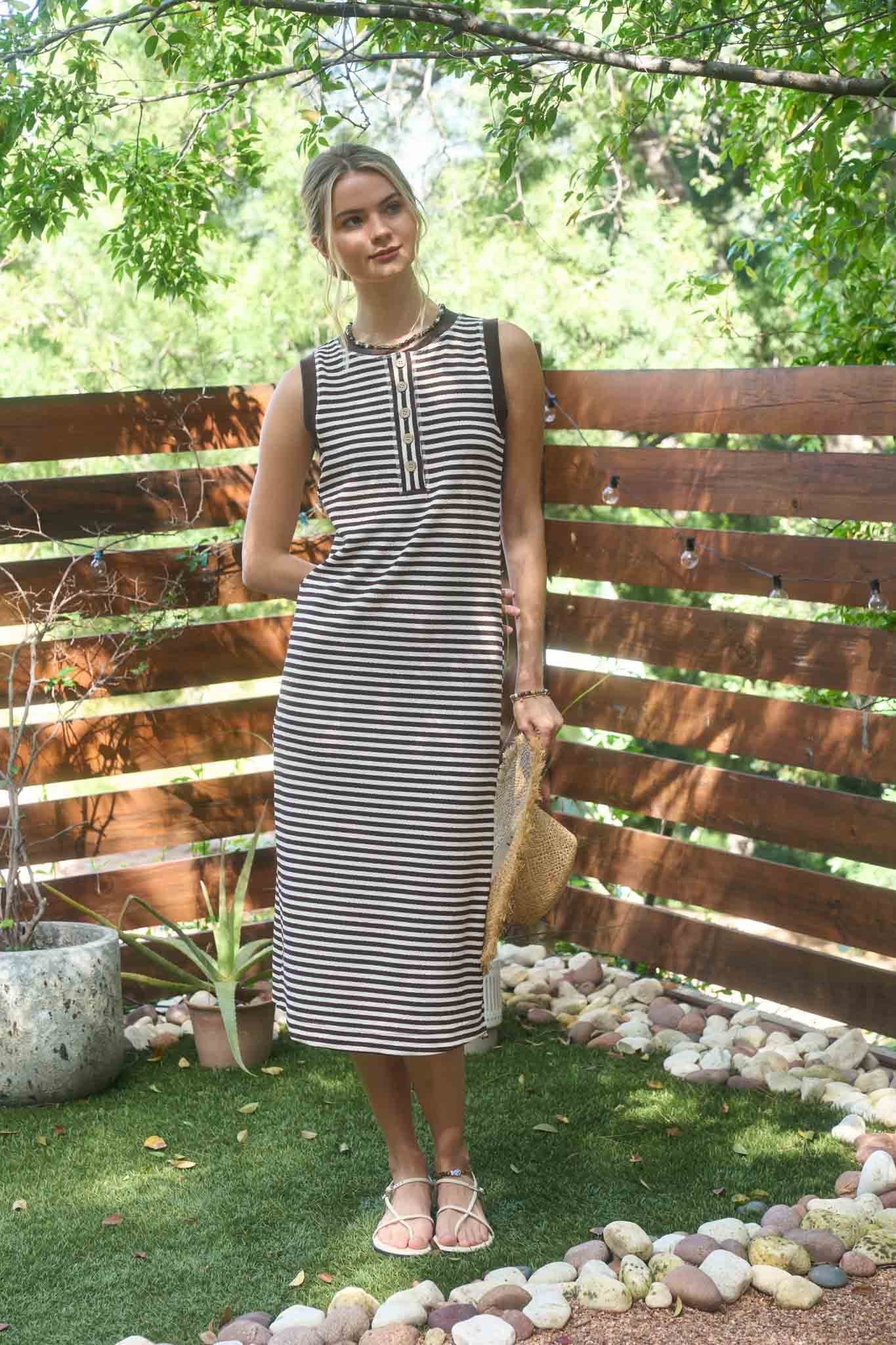 Stripe Henley Tank Knit Midi Dress