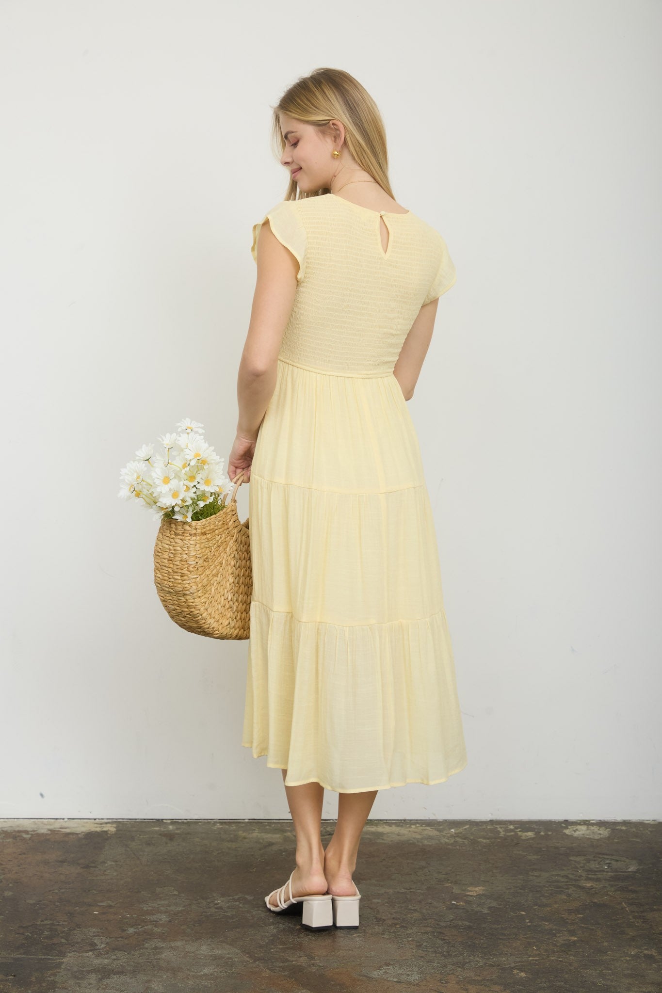 Tiered Smocked Short Sleeve Midi Dress