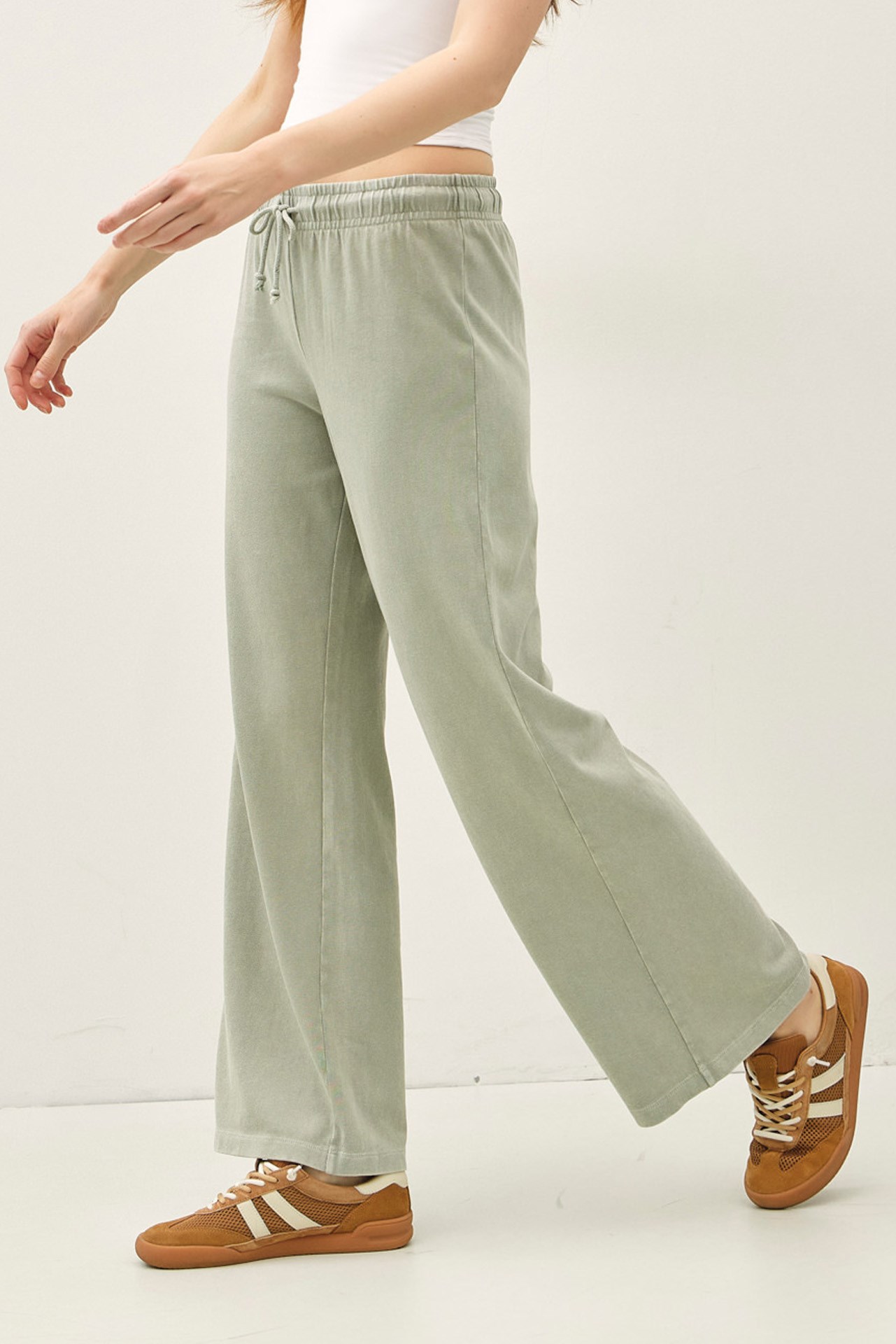 Garment-Dye Wide Leg Cotton Sweat Pants